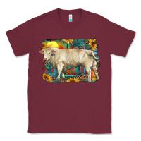 Burgundy western charolais bull and aztec sunflower background Classic Tee - RanaPortraitStore