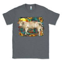 Charcoal Heather western charolais bull and aztec sunflower background Classic Tee - RanaPortraitStore