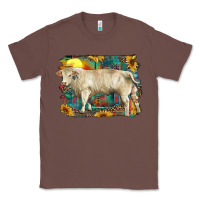 Chestnut western charolais bull and aztec sunflower background Classic Tee - RanaPortraitStore