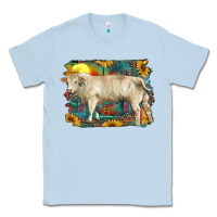 Dusty Blue western charolais bull and aztec sunflower background Classic Tee - RanaPortraitStore