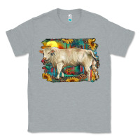 Heather Grey western charolais bull and aztec sunflower background Classic Tee - RanaPortraitStore