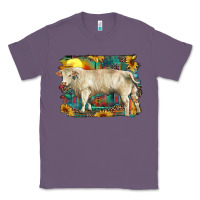 Lavender western charolais bull and aztec sunflower background Classic Tee - RanaPortraitStore
