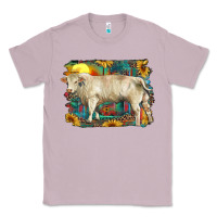 Lilac western charolais bull and aztec sunflower background Classic Tee - RanaPortraitStore