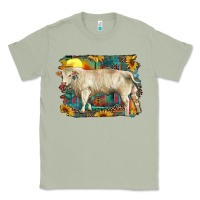Matcha western charolais bull and aztec sunflower background Classic Tee - RanaPortraitStore