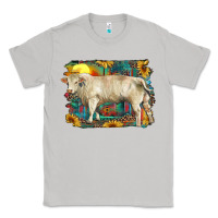 Moon Dust western charolais bull and aztec sunflower background Classic Tee - RanaPortraitStore