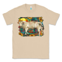 Mushroom western charolais bull and aztec sunflower background Classic Tee - RanaPortraitStore