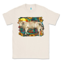 Natural western charolais bull and aztec sunflower background Classic Tee - RanaPortraitStore