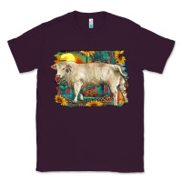 Plum western charolais bull and aztec sunflower background Classic Tee - RanaPortraitStore