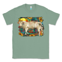 Sage western charolais bull and aztec sunflower background Classic Tee - RanaPortraitStore