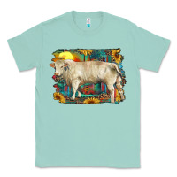 Seafoam western charolais bull and aztec sunflower background Classic Tee - RanaPortraitStore