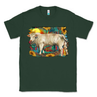 Sports Green western charolais bull and aztec sunflower background Classic Tee - RanaPortraitStore