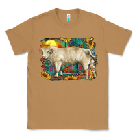 Toasted Coconut western charolais bull and aztec sunflower background Classic Tee - RanaPortraitStore