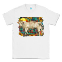 White western charolais bull and aztec sunflower background Classic Tee - RanaPortraitStore