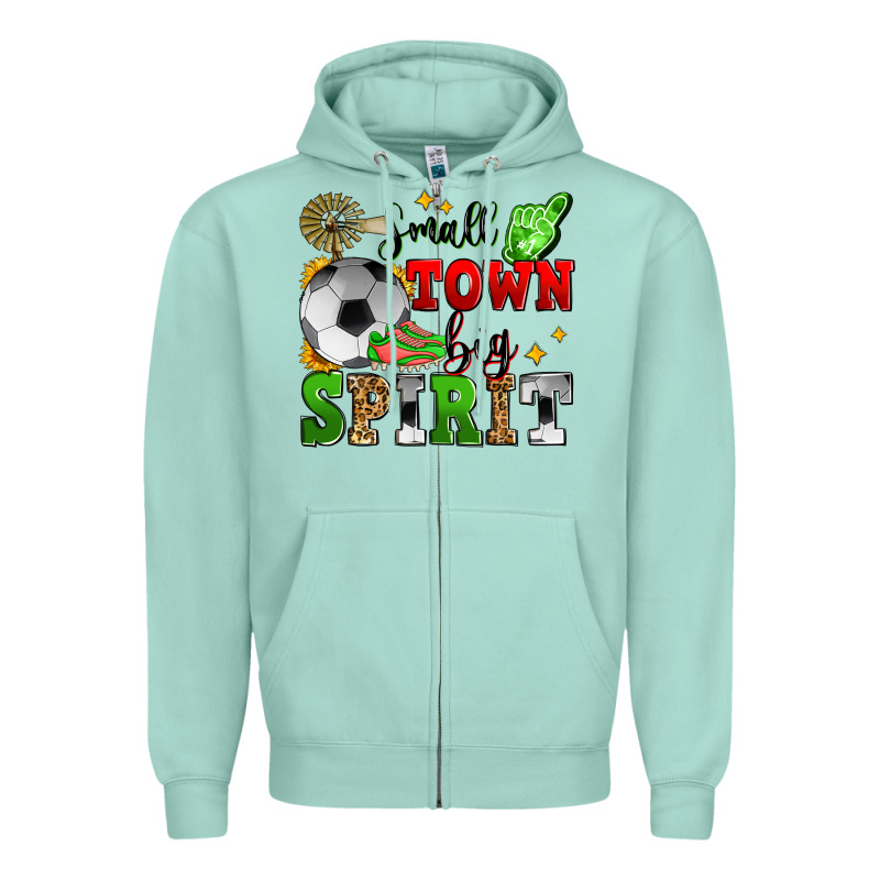 Small Town Big Spirit Soccer Zipper Hoodie by Zillion Design Studio | Teevron