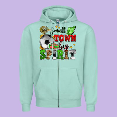 Small Town Big Spirit Soccer Zipper Hoodie Designed By Zillion Design Studio