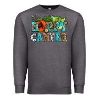 Charcoal Heather happy camper with trees and map Premium Sweatshirt - AdoDesignShop