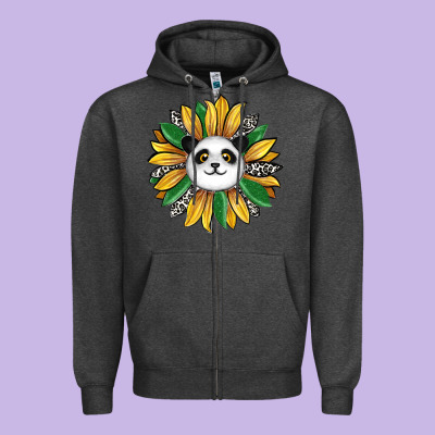 Panda Sunflower Zipper Hoodie Designed By Ranaportraitstore