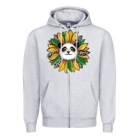 Heather Grey panda sunflower Zipper Hoodie - RanaPortraitStore