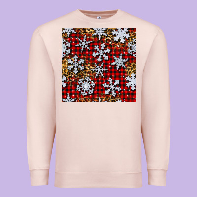Christmas Snow Crystals With Plaid Seamless Pattern Premium Sweatshirt Designed By Bundleandbundleshop