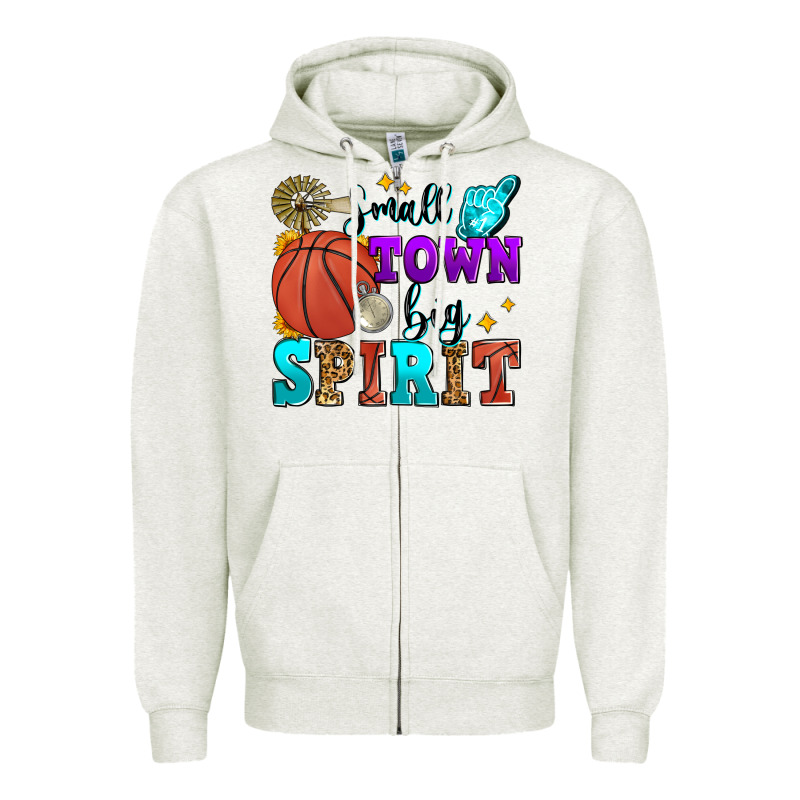 Small Town Big Spirit Basketball Zipper Hoodie by Zillion Design Studio | Teevron
