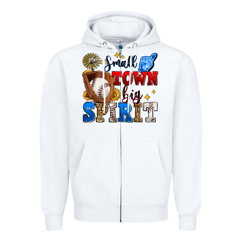 Small Town Big Spirit Baseball Zipper Hoodie by Zillion Design Studio | Teevron