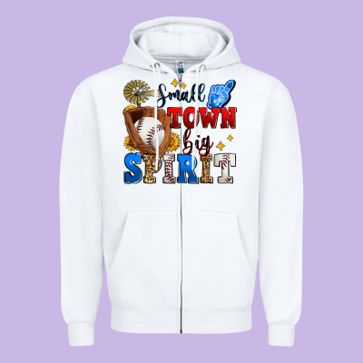 Small Town Big Spirit Baseball Zipper Hoodie Designed By Zillion Design Studio