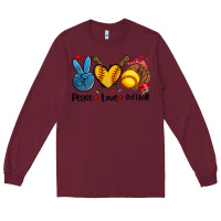 Burgundy peace love  softball Long Sleeve Tee - AdoDesignShop