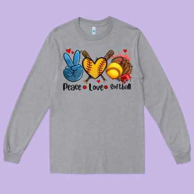 Peace Love  Softball Long Sleeve Tee Designed By Adodesignshop