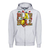 Heather Grey play ball softball Zipper Hoodie - Zillion Design Studio