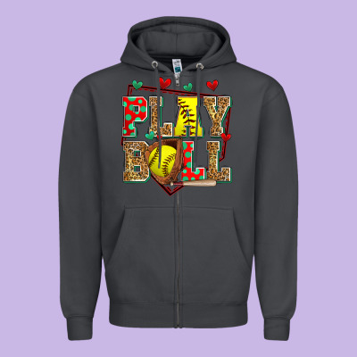 Play Ball Softball Zipper Hoodie Designed By Zillion Design Studio