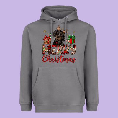 Merry Christmas Dachshund Heavyweight Hoodie Designed By Jahusdesignshop