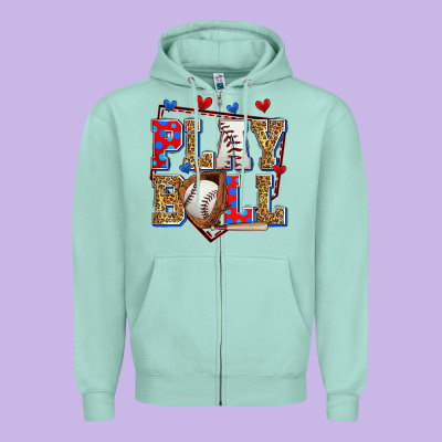 Play Ball Baseball Zipper Hoodie Designed By Zillion Design Studio