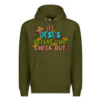 Army Green get jesus before you check out Premium Hoodie - MaliasSmallBusiness