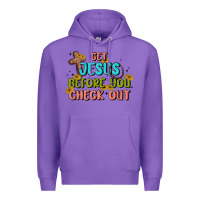 Purple get jesus before you check out Premium Hoodie - MaliasSmallBusiness