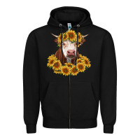 Black hereford cow with sunflowers Zipper Hoodie - RanaPortraitStore