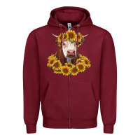 Burgundy hereford cow with sunflowers Zipper Hoodie - RanaPortraitStore