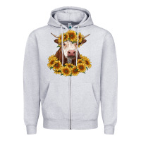 Heather Grey hereford cow with sunflowers Zipper Hoodie - RanaPortraitStore