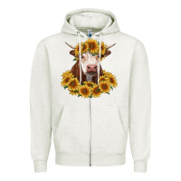 Oatmeal Heather hereford cow with sunflowers Zipper Hoodie - RanaPortraitStore