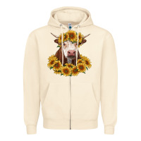 Sandshell hereford cow with sunflowers Zipper Hoodie - RanaPortraitStore