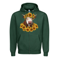 Hereford Cow With Sunflowers Zipper Hoodie | Teevron