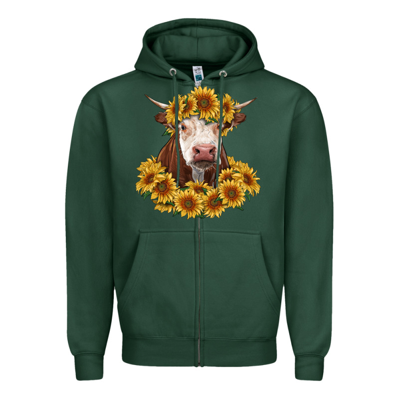 Hereford Cow With Sunflowers Zipper Hoodie by RanaPortraitStore | Teevron