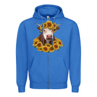 True Royal hereford cow with sunflowers Zipper Hoodie - RanaPortraitStore