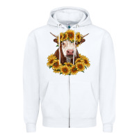 White hereford cow with sunflowers Zipper Hoodie - RanaPortraitStore