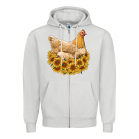 Dove Grey chicken with sunflowers Zipper Hoodie - RanaPortraitStore