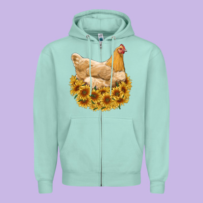 Chicken With Sunflowers Zipper Hoodie Designed By Ranaportraitstore