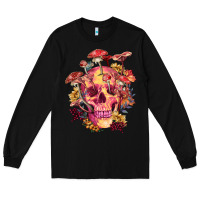 Black Floral skeleton with mushrooms Long Sleeve Tee - RanaPortraitStore