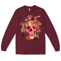 Burgundy Floral skeleton with mushrooms Long Sleeve Tee - RanaPortraitStore