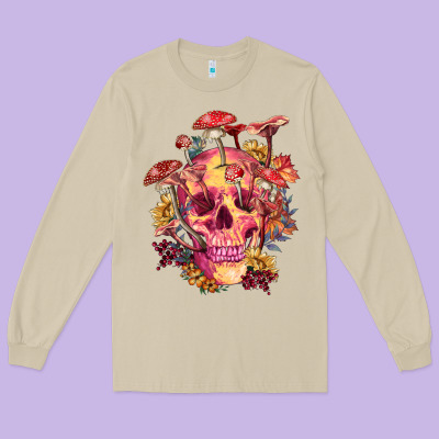 Long Sleeve Tee Floral skeleton with mushrooms