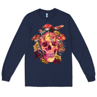 Navy Floral skeleton with mushrooms Long Sleeve Tee - RanaPortraitStore