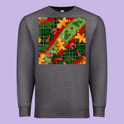 Christmas Gingerbread Man And Candy Cane Seamless Pattern Premium Sweatshirt Designed By Bundleandbundleshop